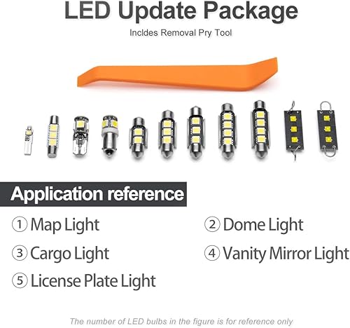 Miniatura 7 de Kit de 13 bombillas LED blancas para interiores Chevy ColoradoGMC Canyon 2015 2016 2017 2018 2019 2020 LED Map Dome Cargo Light Super Bright 6000K