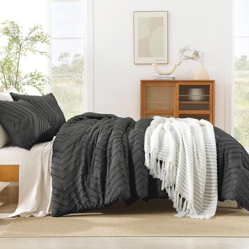 Image of Litanika 3 Pcs Dark Grey Boho Oversized Super King Plus Comforter Set