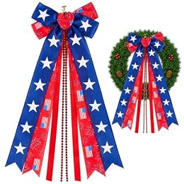USA 250th Anniversary Ribbon Bow 250 Years 4th of July Decoration Bows Large Red White Blue Star Sash Ribbon Tree Topper for Patriotic Independence Day Indoor Outdoor Door Wall Decor,Flag
