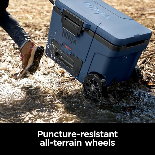Image of Ninja | Cooler | FrostVault 45QT Cooler with Wheels | Insulated with Temp Dry Storage Drawer | Keeps Ice Cold for Days | for the Beach, Camping, Picnics & More | Lakeshore Blue | FB245BL
