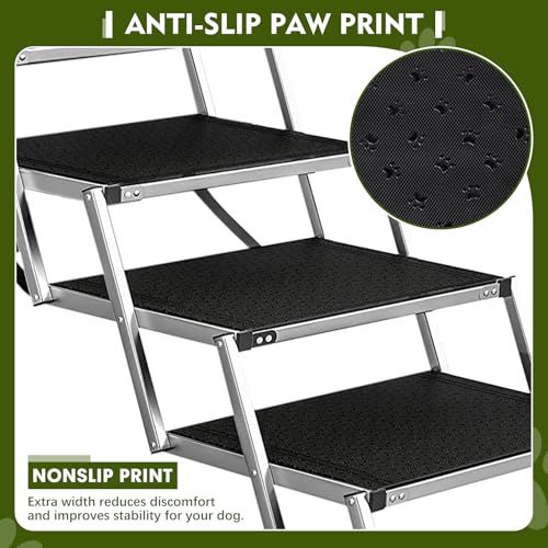 Hundetreppe Für Große Hunde, Extra Breit 4 Stufen Hunderampe Klappbar, Leichte Und rutschfeste Hundetreppe Für Auto, Lastwagen Und SUV, Unterstützung Bis 100 KG