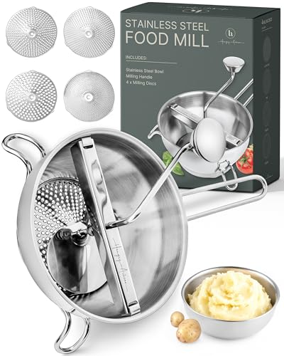 Upgraded 4-Disc Stainless Steel Food Mill – Ergonomic Rotary Design for Tomato Sauce, Applesauce, Baby Food, Mashed Potatoes, Jams, and More Upgraded 4-Disc Stainless Steel Food Mill – Ergonomic Rotary Design for Tomato Sauce, Applesauce, Baby Food, Mashed Potatoes, Jams, and More