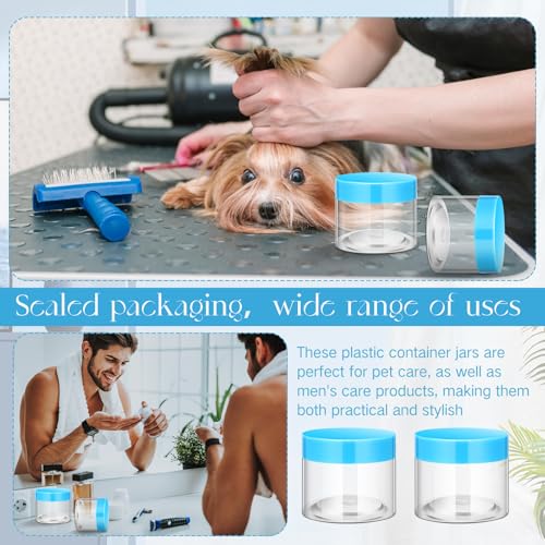 Image of Patelai 4 Pcs Plastic Jars Wide Mouth with Lids,6 Ounce,Blue | Travel Size for Creams Oils, Clear Round Storage Cosmetics Containers, Leak Proof Screw on Lids for Makeup Beauty DIY