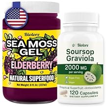 Biolore Pure Sea Moss Gel + Soursop Graviola Capsules | 8 oz Gel & 120 Capsules | Elderberry + Soursop | No Added Sugar, Gluten Free, Vegan, Made in USA