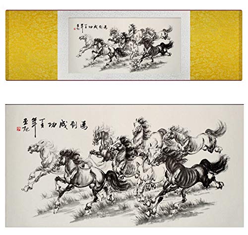 Amazon.co.jp: 伝統的な中国の芸術の絵画馬の芸術の絵画絹のスクロール