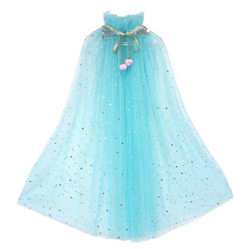 Image of Princess Cape for Girls - Colorful Sequin Cloak with Crown and Wand for Birthday, Halloween, Fancy Dress & Carnival