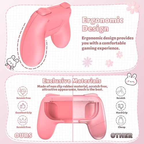 Image of FASTSNAIL Grips Compatible with Nintendo Switch Joy-Con&Switch OLED Model, Wear-resistant Handle Kit Gamepad Replacement for Nintendo Switch Joy Cons &Switch OLED Model for Controller (Pink&Pink)