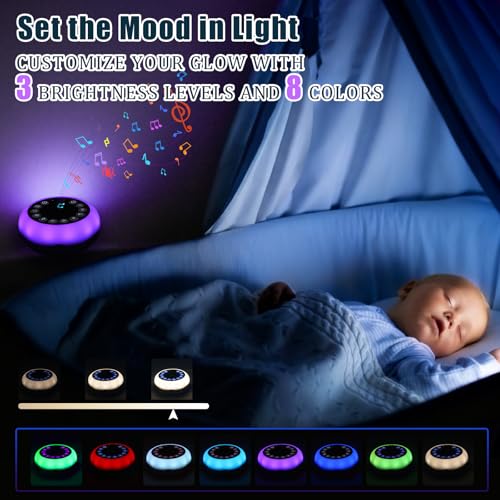 Syaws Portable Sound Machine,White Noise Machine with 27 Soothing Sounds,7 Color Night Light with Nursery Lamp,Child Lock Design,5 Sleep Timer with 18 Levels of Volume,USB C Rechargeable — view 4