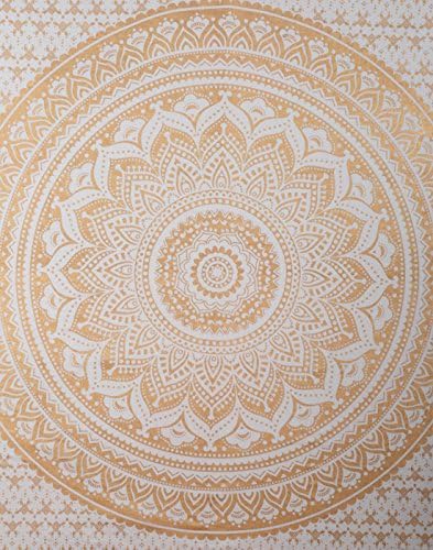 Duży dywan ścienny ombre – biały i złoty – 228 x 274 cm – dywany ścienne z czystej bawełny złoty dywan ścienny w stylu boho Hippie