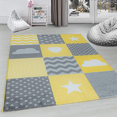 Ayyildiz Tapis Pour Chambre Denfant Motif étoiles De Nuages Grisjauneblanc