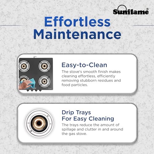 Image of Sunflame Granito 4 Burner Gas Stove | 1 Jumbo, 1 Medium and 2 Small Brass Burners | 2 Years Product Coverage by Sunflame | Granite Finish Glass Top | Easy to Maintain | PAN India Presence| Black
