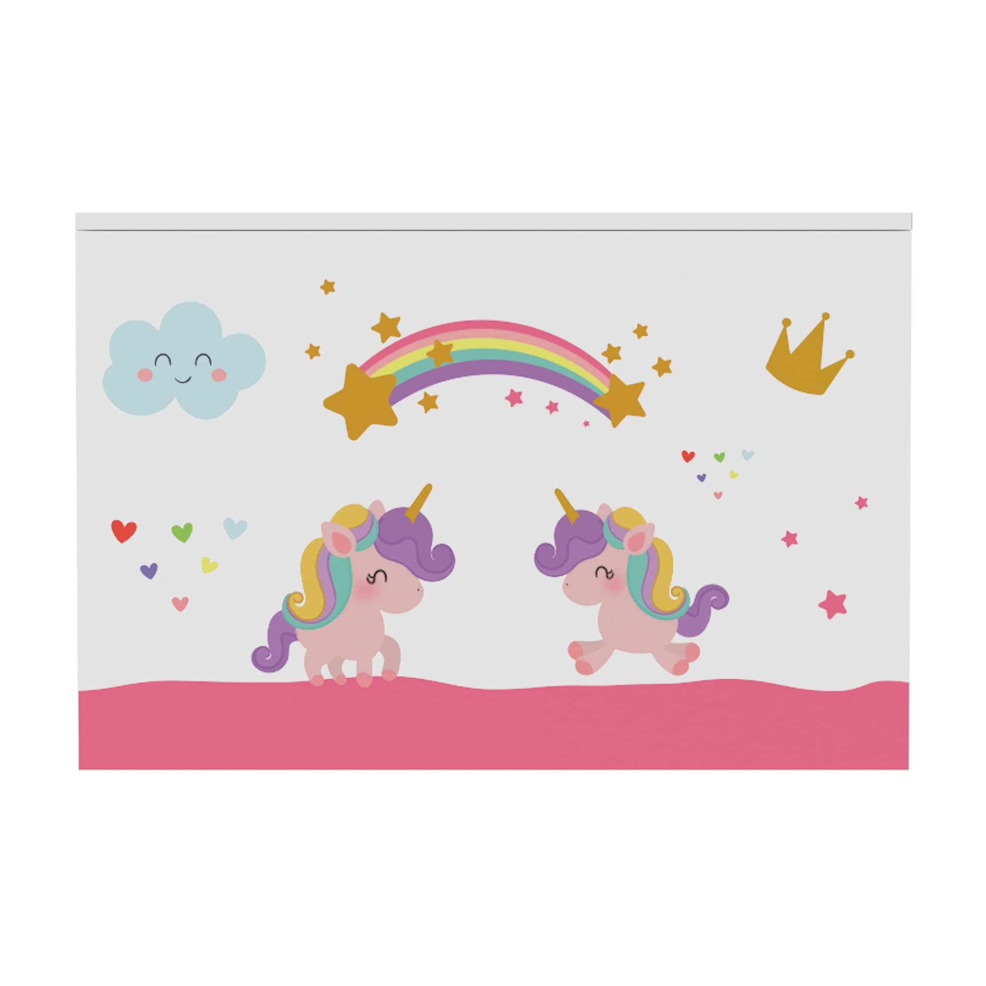 [en.casa] Juguetero para niños Baúl con Motivo Unicornio Banco Caja de Almacenamiento con Tapa máx. 70 kg Aglomerado 40 x 60 x 30 cm Multicolor