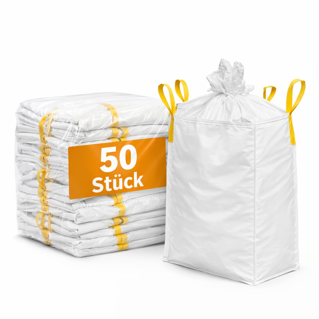 TAMS Big Bag con 4 passanti di sollevamento, grembiule rivestito, 90 x 90 x 110 cm, contenitore 1000/1250 kg (50 pezzi, 1000 kg (SF 5:1)
