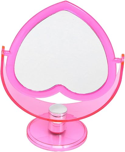 FRCOLOR Espejo de maquillaje de mesa doble cara espejo de tocador con forma de corazón para cuarto de baño dormitorio aparador (rosa)