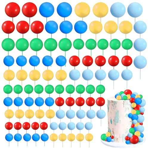 Lot de 108 boules de décoration de gâteau DIY Mini ballon Cupcake Décoration de gâteau pour mariage, anniversaire (5 couleurs)