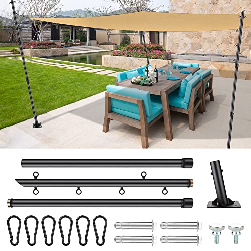Brillihood Patio Sun Shade Pole Kit, 9Ft Sun Shade Post with 75° Base, Heavy Duty Steel Shade Sail Support Pole for Shade Sail Canopy, Outdoor String Light, Patio, Backyard, Terrace, 2-Pack - Thumbnail 7
