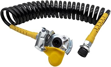 SERTPLAS Bobina de aire comprimido/manguera en espiral negra + cabezal de acoplamiento (amarillo) M16 x 1,5, espiral de aire para suministro de aire entre camiones y remolques con protección amarilla