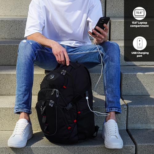 Swissdigital Design Laptop Backpack with USB Charging Port, Travel Backpack Fits 15.6 inches Computer, 31L College School Backpack for Men, Black | SD803-01 - Image 3