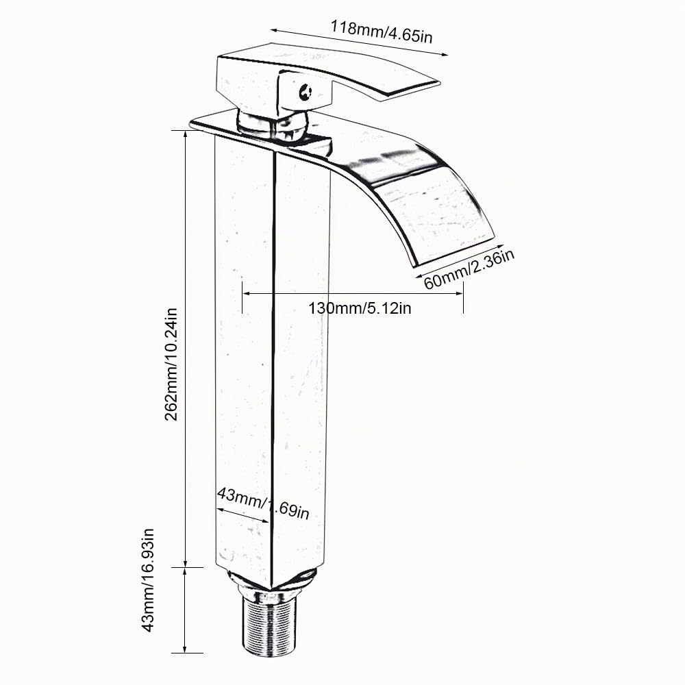 Rubinetto Bagno Lavabo Cascata Alto MIscelatore Bagno Alto a Cascata con Acqua Calda e Fredda in Ottone (BIANCO ORO)