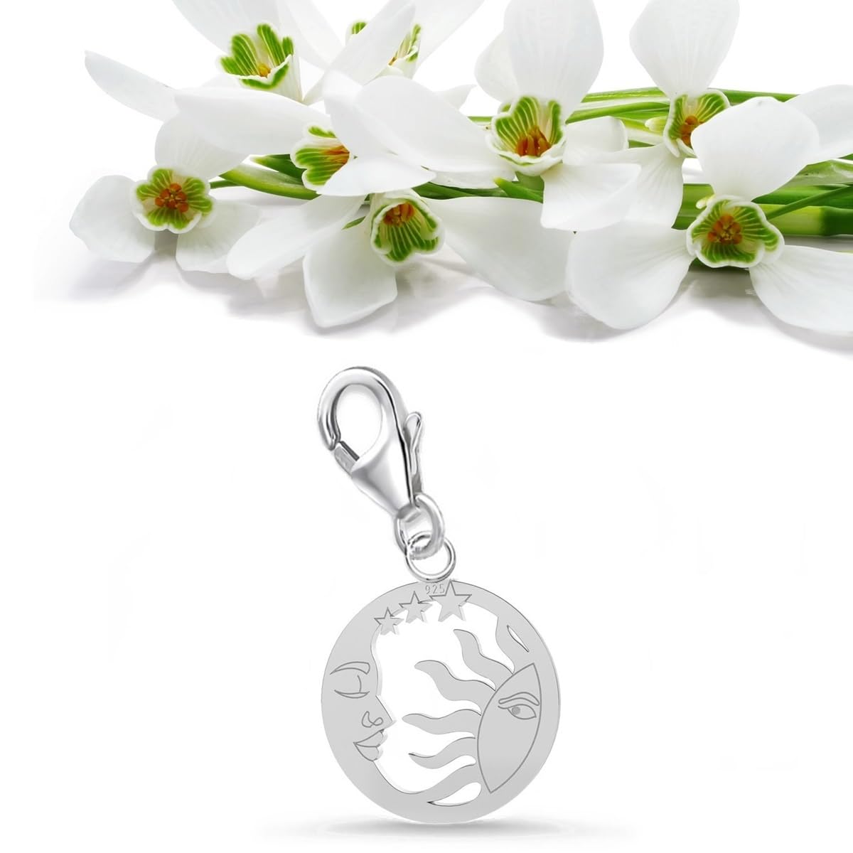 Goldene Hufeisen Pendentif mousqueton en argent véritable 925 pour bracelet à breloques, 15 x 24 x 1 mm, Argent sterling, Pas de pierre précieuse