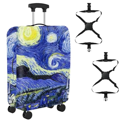 Luggage Cover Set, 1 Thickened Washable Protector + 2 Adjustable Straps- TSA Approved,Elastic Sleeve for Travel (XL-Starry night)