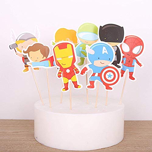 Finduat 48 Pieces Cartoon Superhero Cupcake Toppers For Kids Birthday Party Cake Decoration Supplies #TOP2