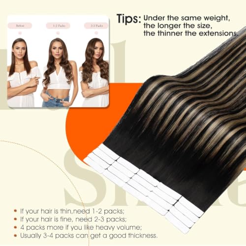 Image of Full Shine Invisi Edge Tape In Extensions, Off Black Caramel 18 Inch