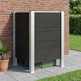 Mülltonnenzaun Grau 85x85x115 cm aus WPC und Aluminium, modular erweiterbarer Sichtschutz für Garten und Hof, korrosionsbeständige Pfosten für direkte Bodenmontage, einfache