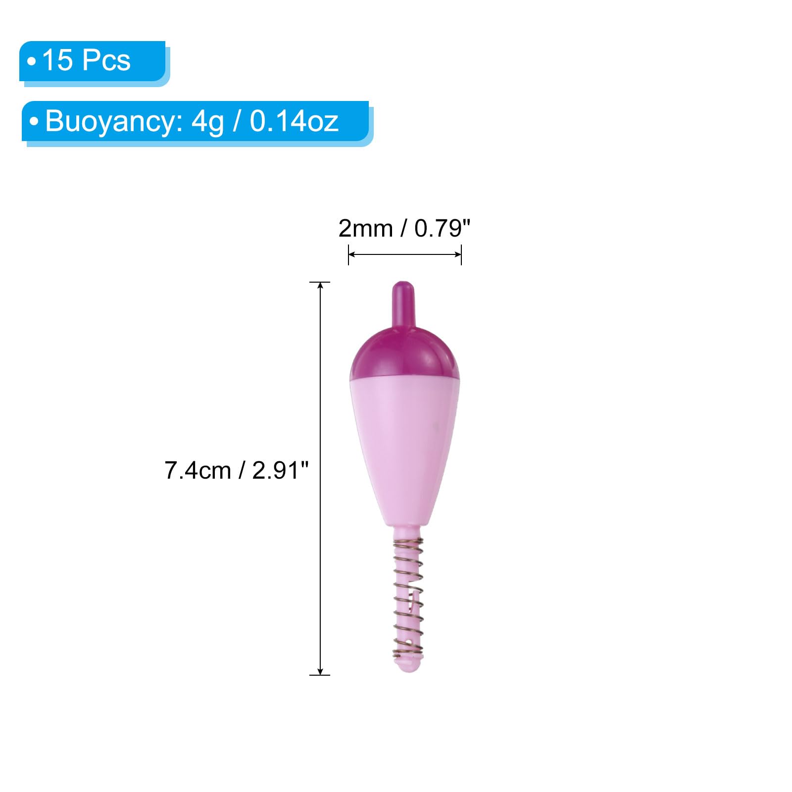 PATIKIL Fishing Float Bobbers, 15 Pack Hard ABS Oval Stick Spring Slip Bobber for Crappie Trout Bass Fishing, Purple - Image 2