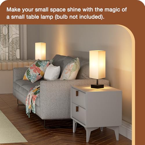 Image of aooshine Small Bedside Table Lamp for Bedroom - Square White Fabric Shade | Inline Rocker Switch, Corded Electric, Bulb Not Included, 12.8 inch Mini Table Lamp for Nightstand, Desk, Dorm, Office