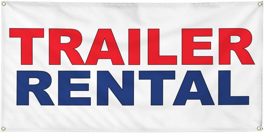 Vinyl Banner Multiple Sizes Trailer Rental Red Blue Business Outdoor Weatherproof Industrial Yard Signs 4 Grommets 16x40Inches