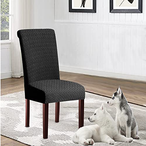 KELUINA Stretch Jacquard kitchen Dining Room Chair Covers,Removable Chair Seat Covers for Dining Chairs Set of 1/2/4/6,Parsons Chair Protector Decoration Covers(Black,2 Pcs) - Image 3