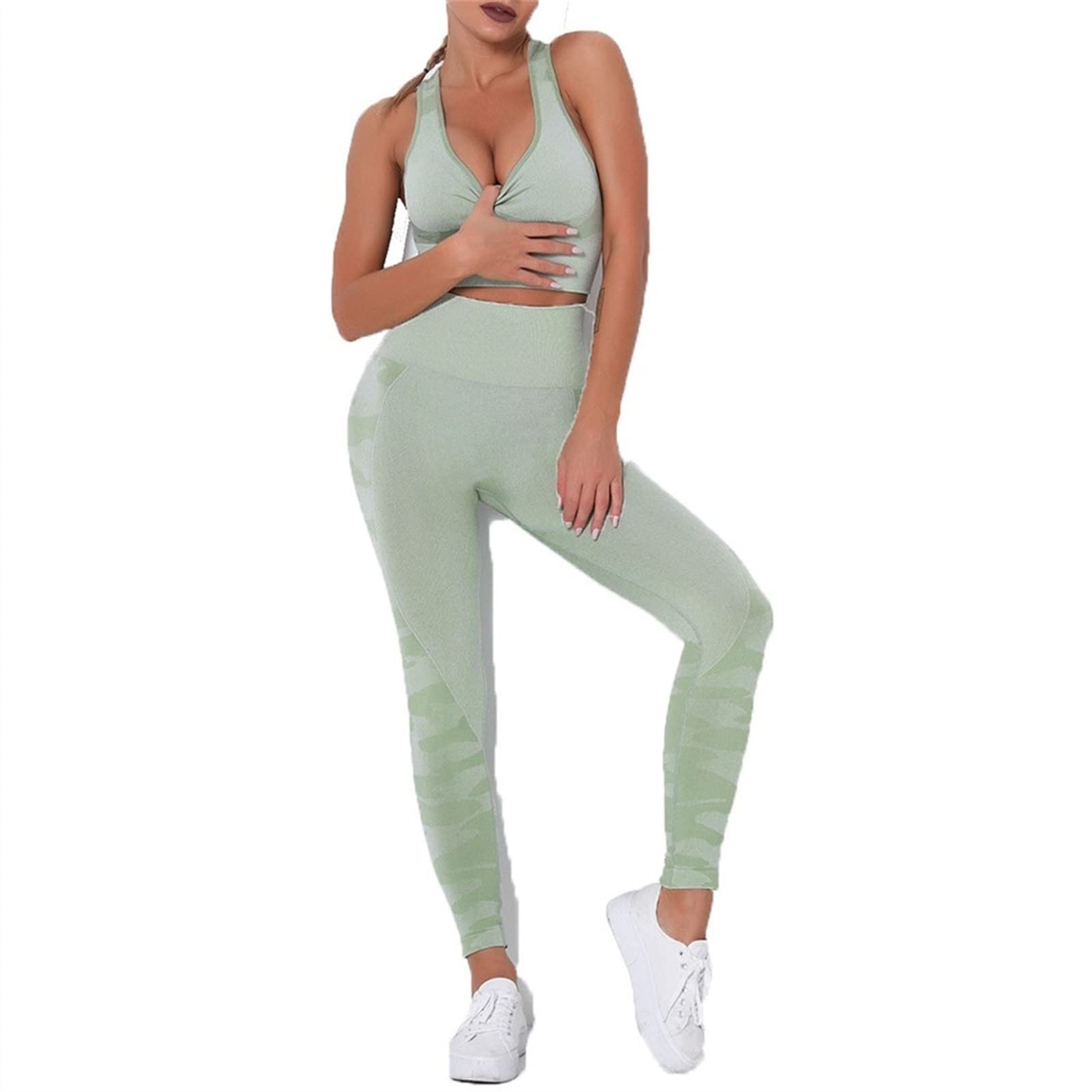 Damskie dresy treningowe do jogi, strój dla kobiet, zestaw 2 sztuki, nakładka do jogi Scrunch tłok, gimnastyka, legginsy bez ramion, sportowy biustonosz z rękawami crop Top Yoga Fitness dres treningowy 2 sztuki