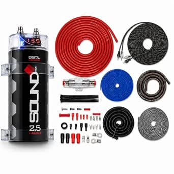 SoundBox 4 Gauge Amp Kit Amplifier Install Wiring & 2.5 Farad Digital Capacitor, 2300W Peak