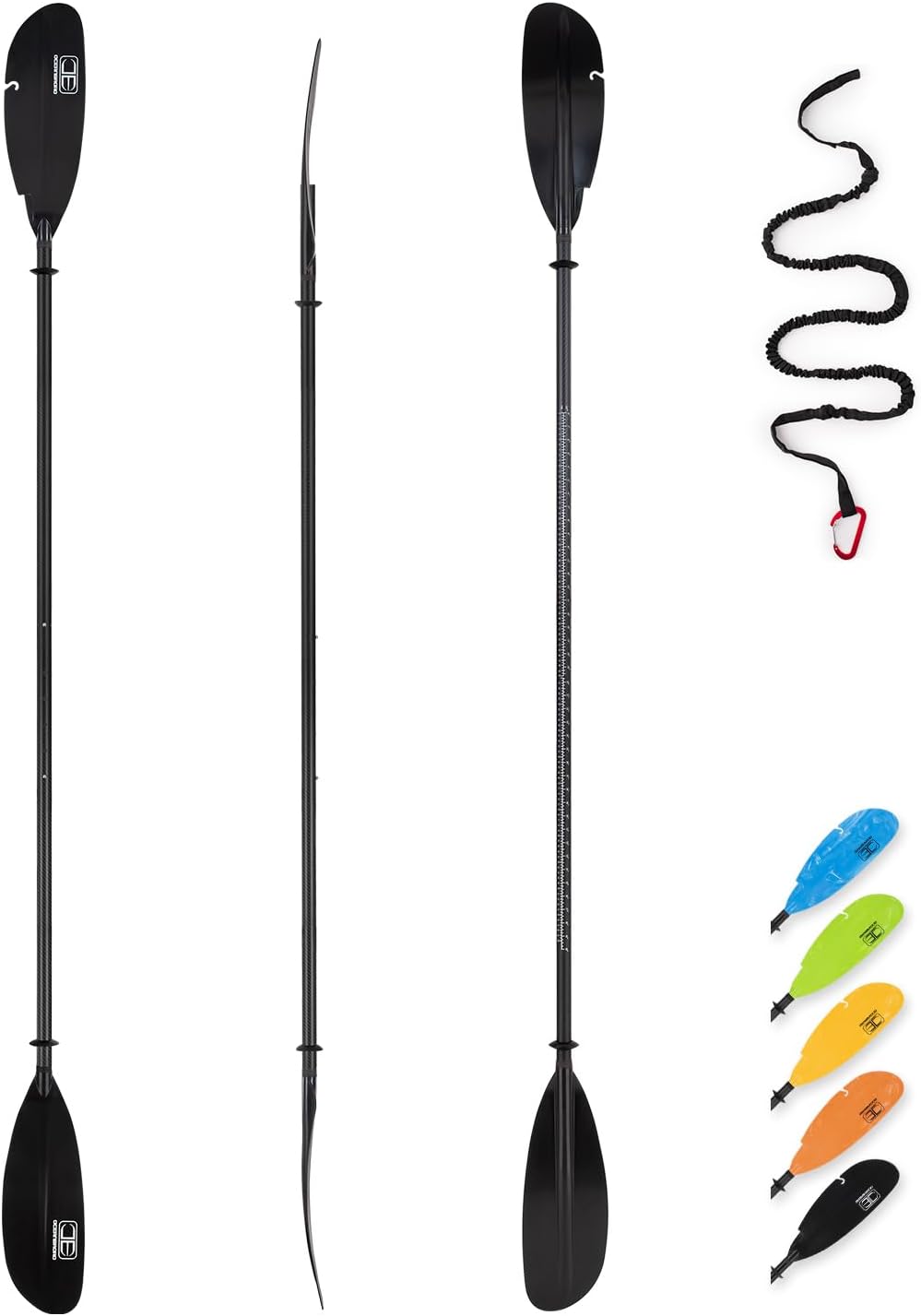 OCEANBROAD Adjustable Carbon Fishing Kayak Paddle - 94in/240cm-98in/250cm-102in/260cm Carbon Fiber Shaft with Paddle Leash