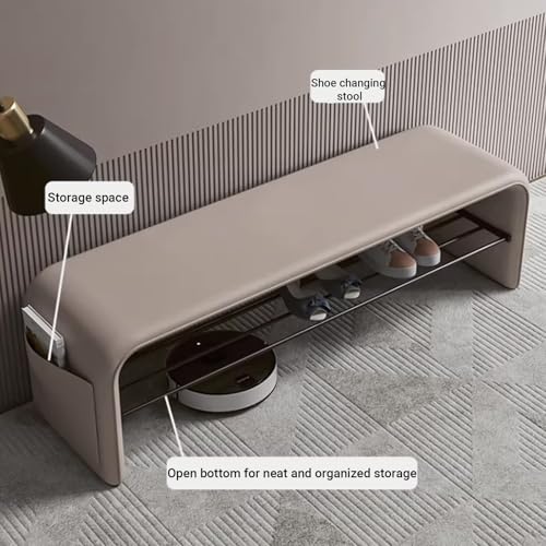 Banco zapatero de cuero genuino y metal de lujo para una entrada elegante y sofisticada 4