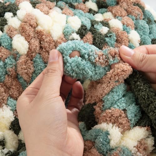 Image of MABOZOO Tie Dye Chunky Yarn for Crocheting 8 Pack,Fluffy Jumbo Chenille Yarn,Soft Plush Yarn Bulky,Giant Thick Fuzzy Yarn for Hand Knitting or Arm Knitting,Green Multi (26 yds,8 oz Each Skein)