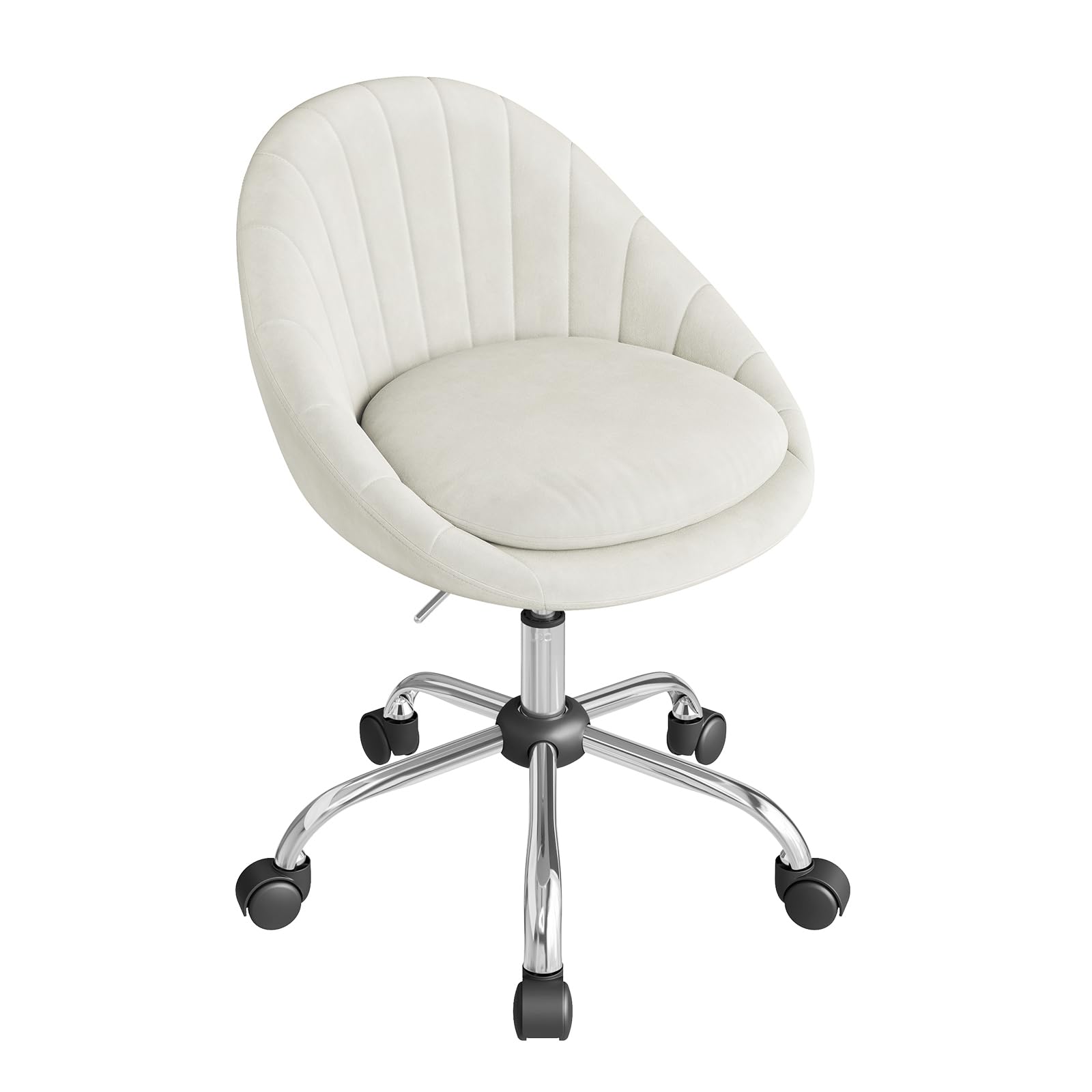 WOLTU Chaise Bureau, Chaise Coiffeuse Pivotante, Siège Rembourré avec Double Coussin, Réglable en Hauteur, pour Bureau, Chambre, en Velours, Beige, BS167cm