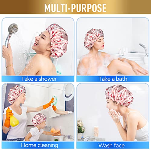 Shower Cap, Extra Large Shower Caps For Women Reusable Waterproof, Upgraded Double Waterproof Layers Hair Cap, Bath Caps Shower Hat Women Girls Adult Hair Protection Suitable For All Lengths And Thickness(Pink Strawberry Xl) #TOP5