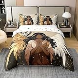 Homemissing Schwarzes Mädchen Engel Bettwäsche-Set Baumwolle Bettwäsche Set 135x200cm für Jungen Mädchen Weihnachten beten Afroamerikanische Frauen Bettbezug Set Schlafzimmer Dekor 2 Stück