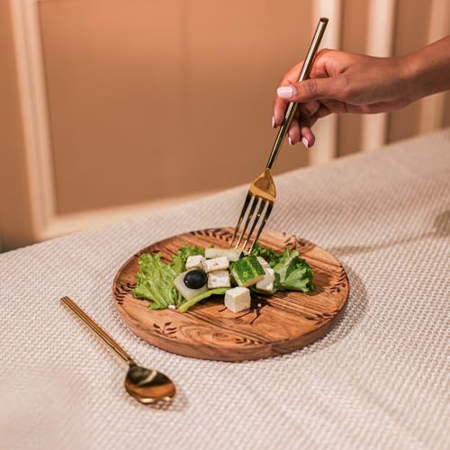 Image of Wild Grove Serving Plate - Carved Deer & Leaf Design, Elegant Acacia Wood Plate for Snacks, Cheese, Fruits, and Home Decor, 20x20 cm