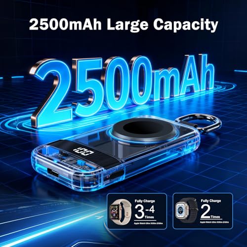 Image of Portable Charger for Apple Watch, 2500mAh & Digital Display - Magnetic Fast Charging iWatch Charger for Apple Watch Series 1-11 /SE1-3 /Ultra 1-3 (Black)