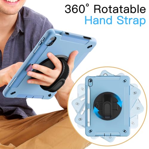 Image of JETech Cover Case for iPad (A16) 11th /10th Generation (2025 /2022) with Built-in Screen Protector, Protective Shockproof Rugged Tablet Cover, 360 Degree Rotating Hand Strap Stand (Blue)