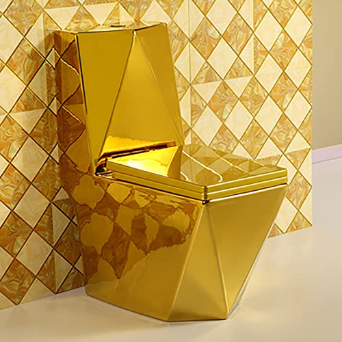 Inodoro de una pieza de forma diamante, moderno, silencioso, doble descarga sifónica, cerámico, altura universal para baño en casa y hotel (B 400Mm) miniatura 1