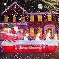 COOLWUFAN 10 FT Christmas Inflatables Outdoor Decorations Santa Claus on Sleigh, Blow Up Cute Elks Pulling Santa's Inflatable Yard Decoration with Lights for Christmas Party, Outdoor, Garden Lawn