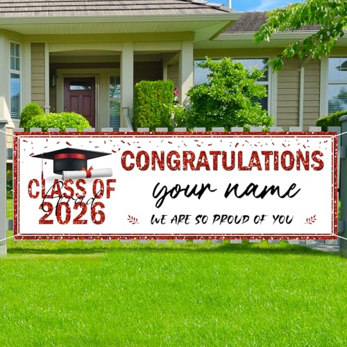 OTTPOOM 2026 Graduation Decorations Large 79 * 26 Inch Red Personalized Class of 2026 Banner Yard Sign with a Marker Pen for Senior High School College Graduation Party Decorations Supplies