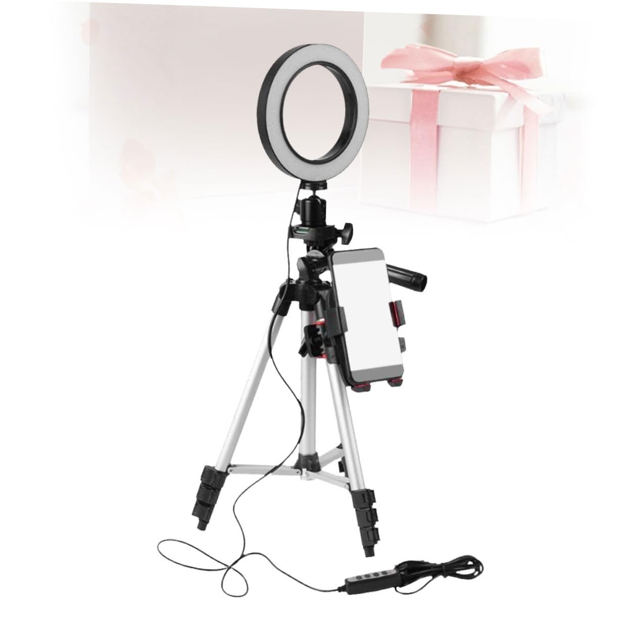 TOPBATHY Luce Ad Anello Led Supporto Per Treppiede Dimmerabile Per Selfie Video Streaming e Trucco Compatibile Con Telefono Cellulare