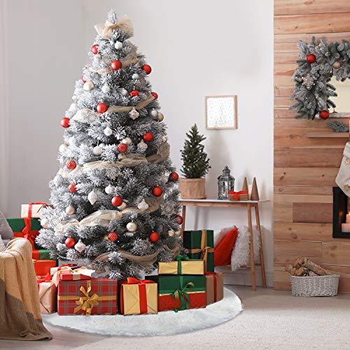 TOBEHIGHER Christmas Tree Skirt - 48 inches White Luxury Soft Faux Fur Tree Skirt, Pet Favors for Xmas Tree Decorations and Ornaments Fluffy Long Fur