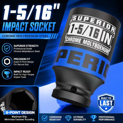 Image of 1 /2 inch Drive Impact Socket, 1-5 /16 Inch Deep Socket, SAE, CR-MO Axle Nut Socket, 6 Point, for Automotive Repair, Axle Shaft Nuts Removal & Installation