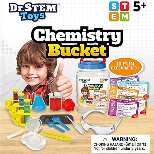 Dr. Stem Toys - Kids First Chemistry Set Science Kit - 28 Pieces Includes Ten Experiments, Goggles, Test Tubes, All In A Storage Bucket #TOP1